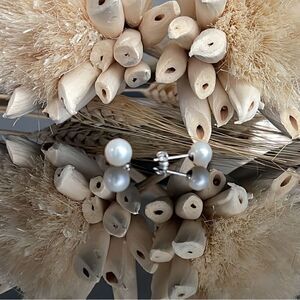 Real Pearl stud sterling silver earrings